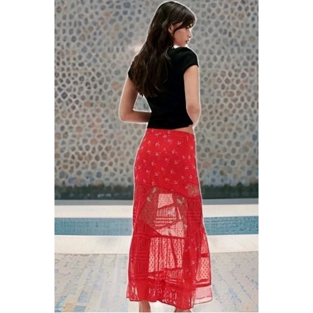 NWT Free People Daniella Lace Maxi Skirt Red Size XS (Fits S) $168 - Picture 2 of 3